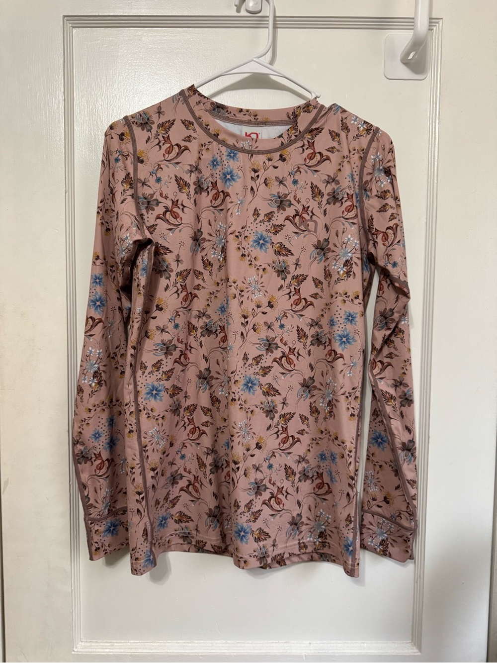 Kari Traa Fryd Long Sleeve Dusty Pink Floral Base Layer Top Size L